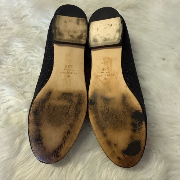 Kate Spade Black Glitter Loafers with Bow Charm - Picture 6 of 8